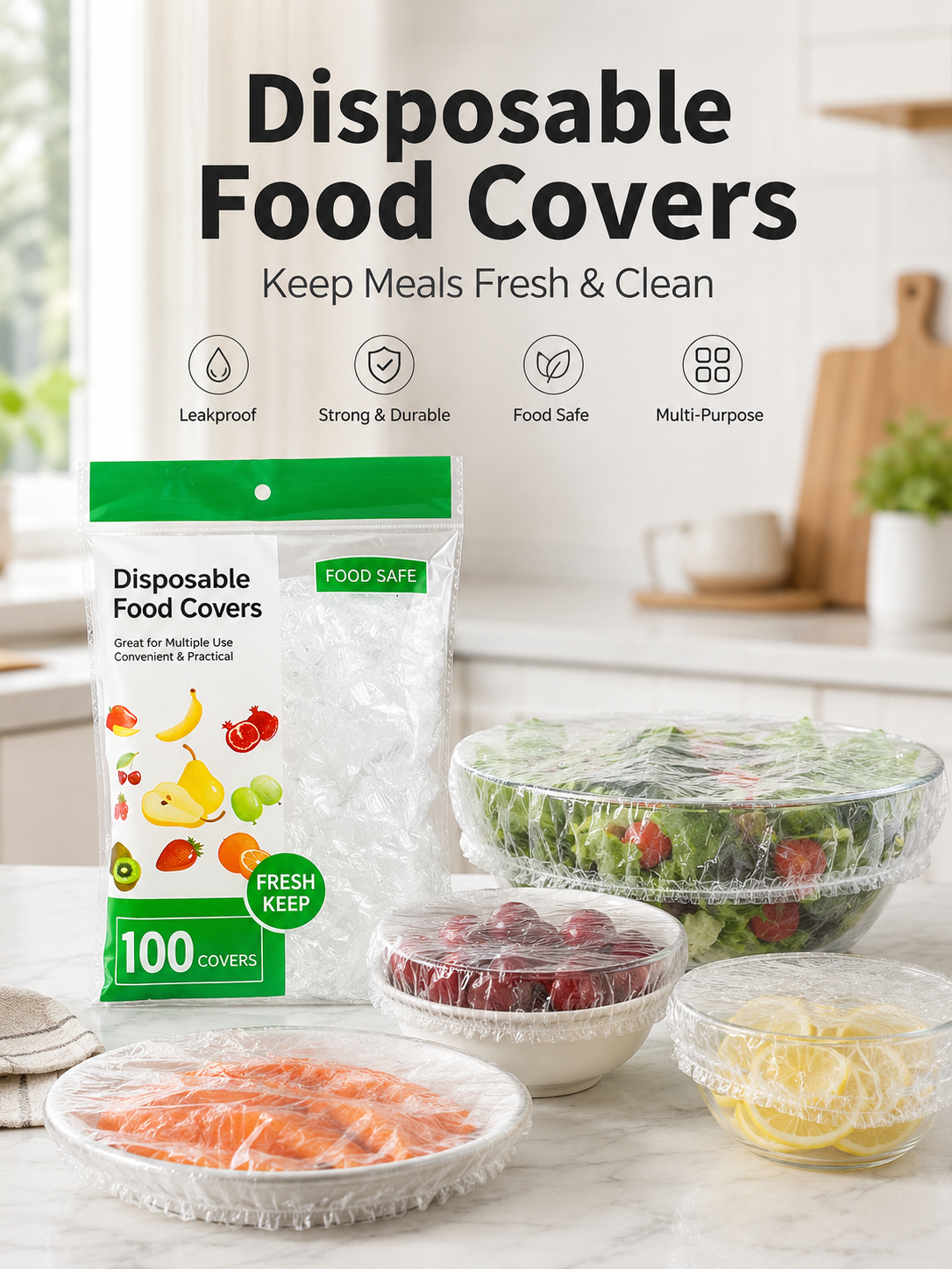 Meal Prep Wraps - 100 Pcs Disposable Elastic Bowl Covers,