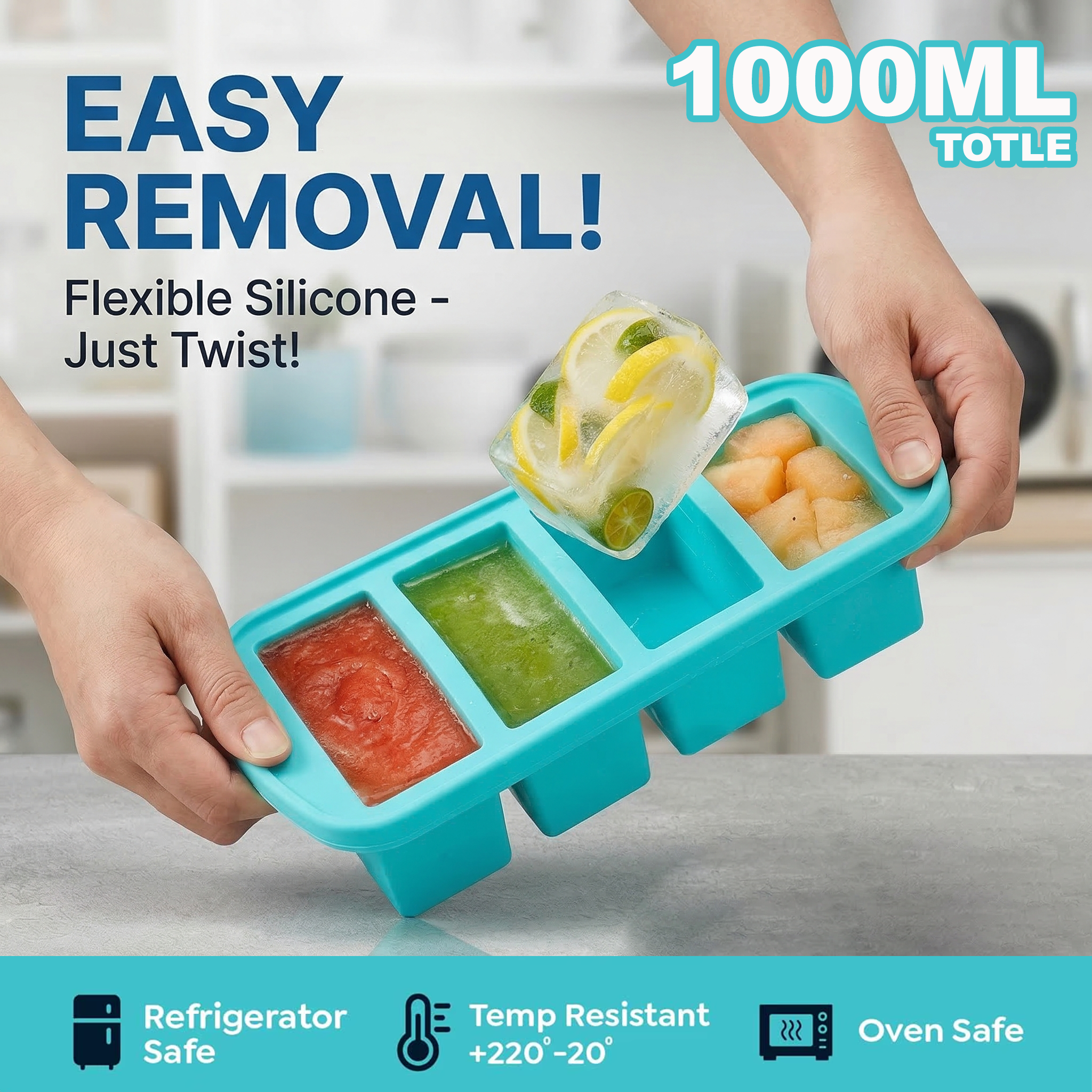 Meal Prep Menu - 1000ML Silicone Freezer Tray with Lid