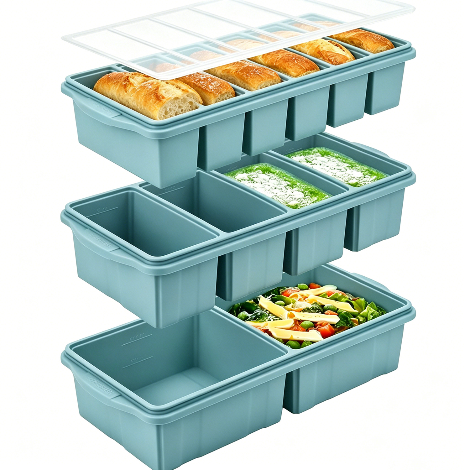 Meal Prep Menu - Silicone Freezer Tray with Lid, Divided