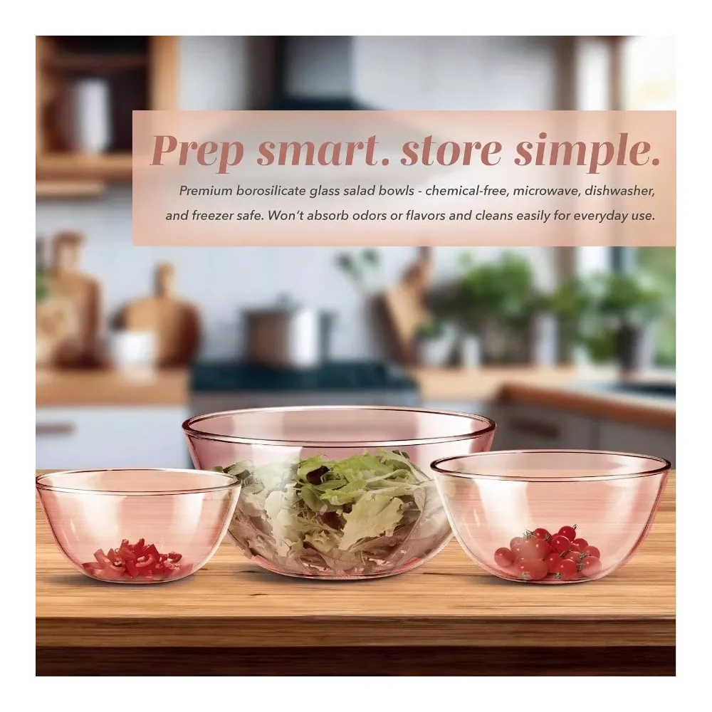 Pc Glass Mixing Bowl Set With  - Meal Prep Kit ulasan dan harga
