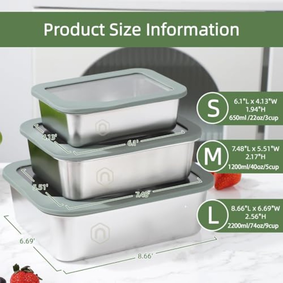 3PCS Stainless Steel Food Stor - Meal Prep Kit ulasan dan harga